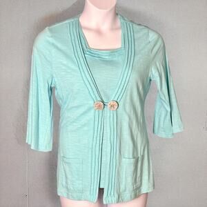 Vintage Great Cavalier Blue Cotton Cardigan and Tank Set Size Medium Grannycore